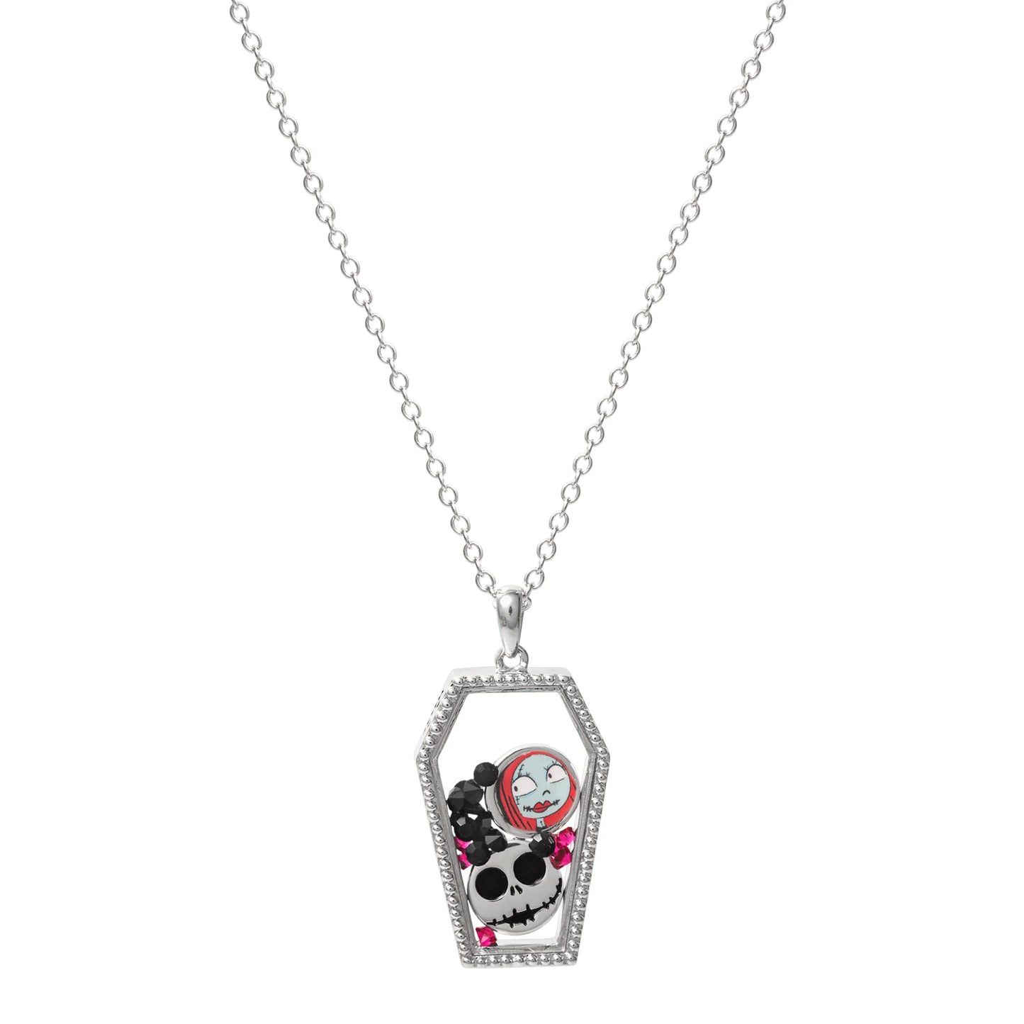 Collier en Laiton Plaqué Argent +Pierres & Personnages - Cerceuil- Mr Jack