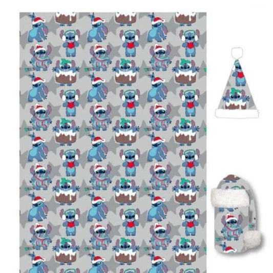 Ensemble plaid et bonnet Disney  /  Stitch en flanelle de Noël gris