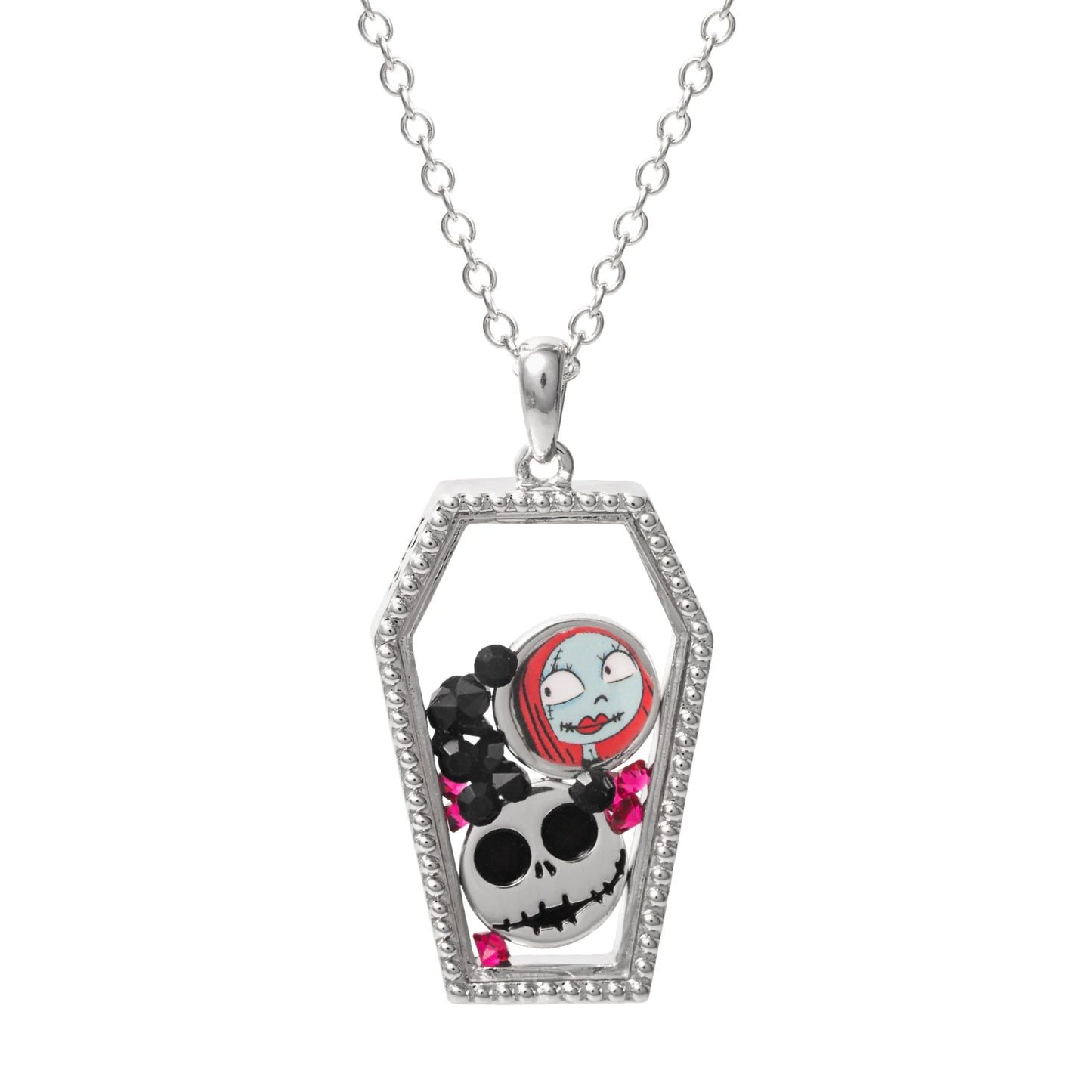 Collier en Laiton Plaqué Argent +Pierres & Personnages  - Cerceuil- Mr Jack