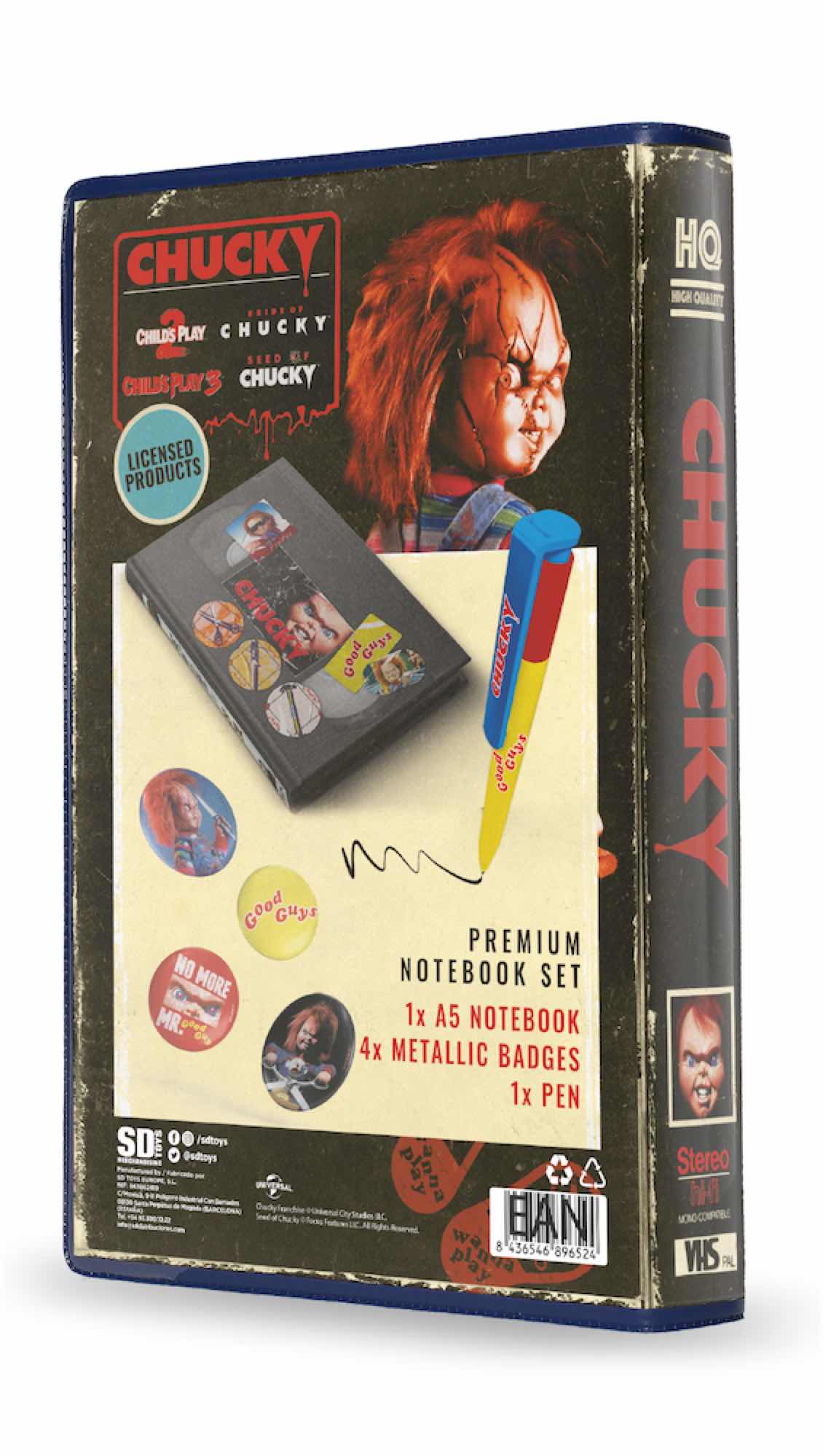 CHUCKY - Set VHS - Set Papeterie (Cahier, Badges et Stylo)